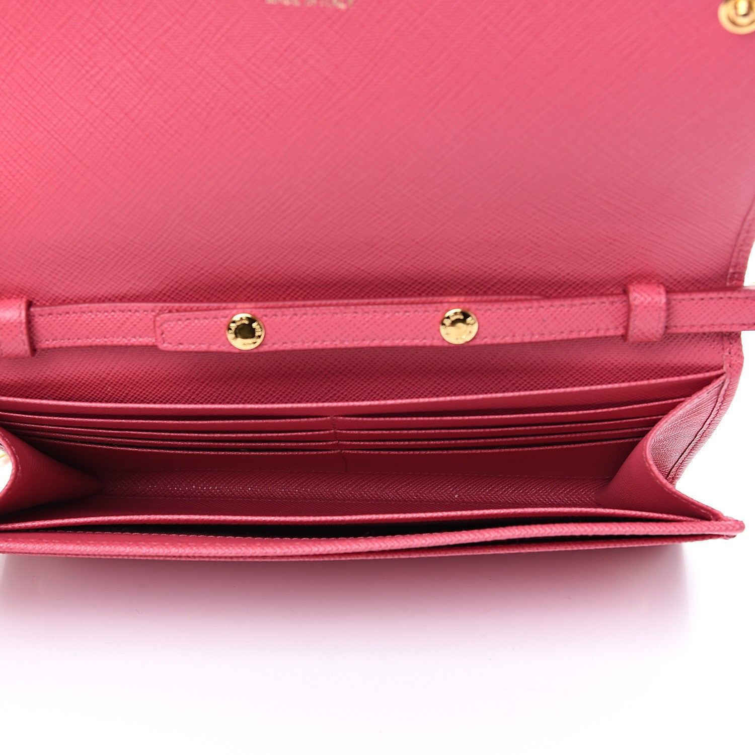Prada Saffiano Metal Bar Chain Wallet Peonia 4 of 10