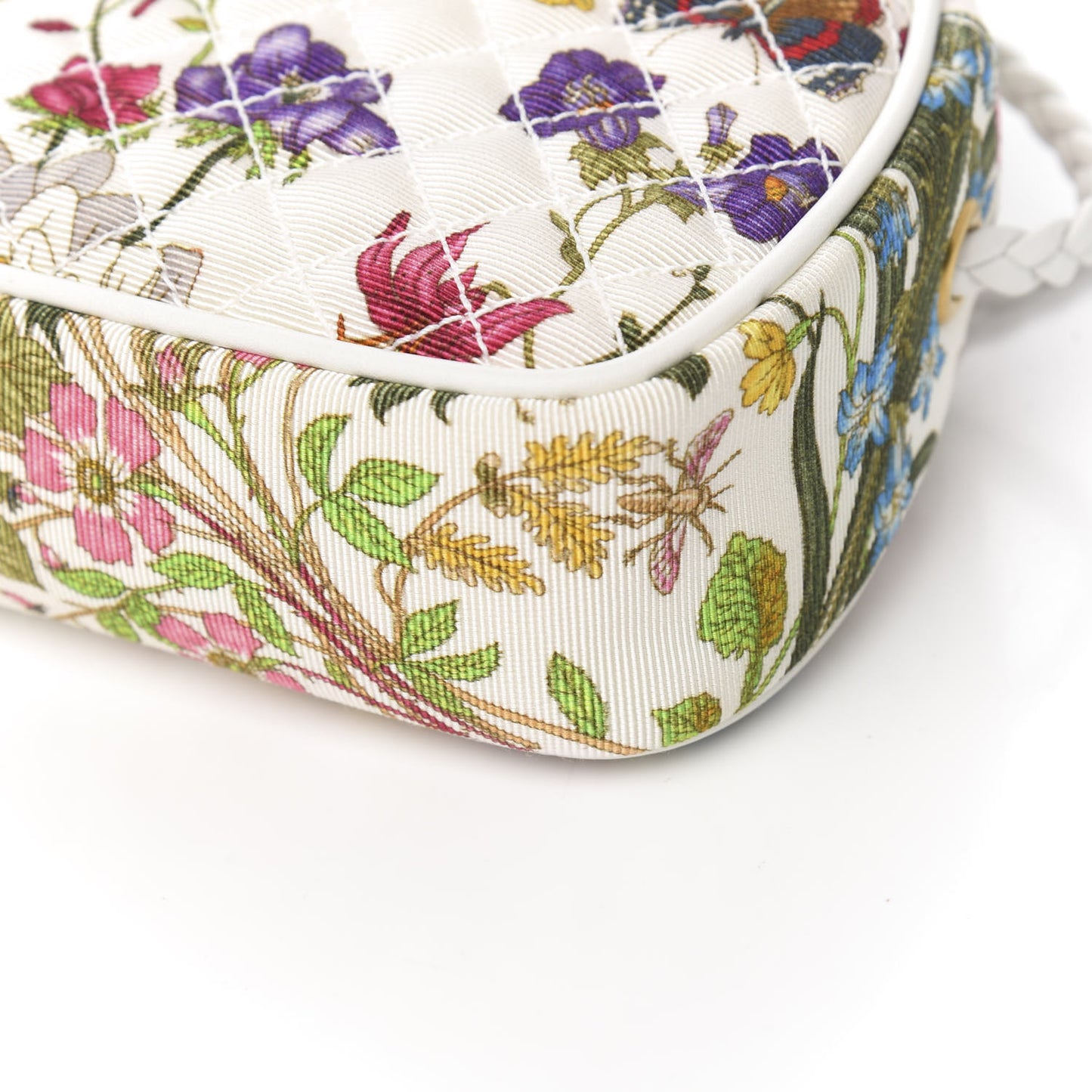Canvas Flora Floral Trapuntata Mini Zumi Dome Shoulder Bag White