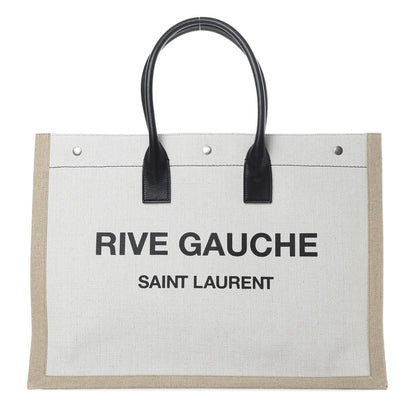 Saint Laurent Linen Calfskin Rive Gauche Tote Optic White 1 of 11