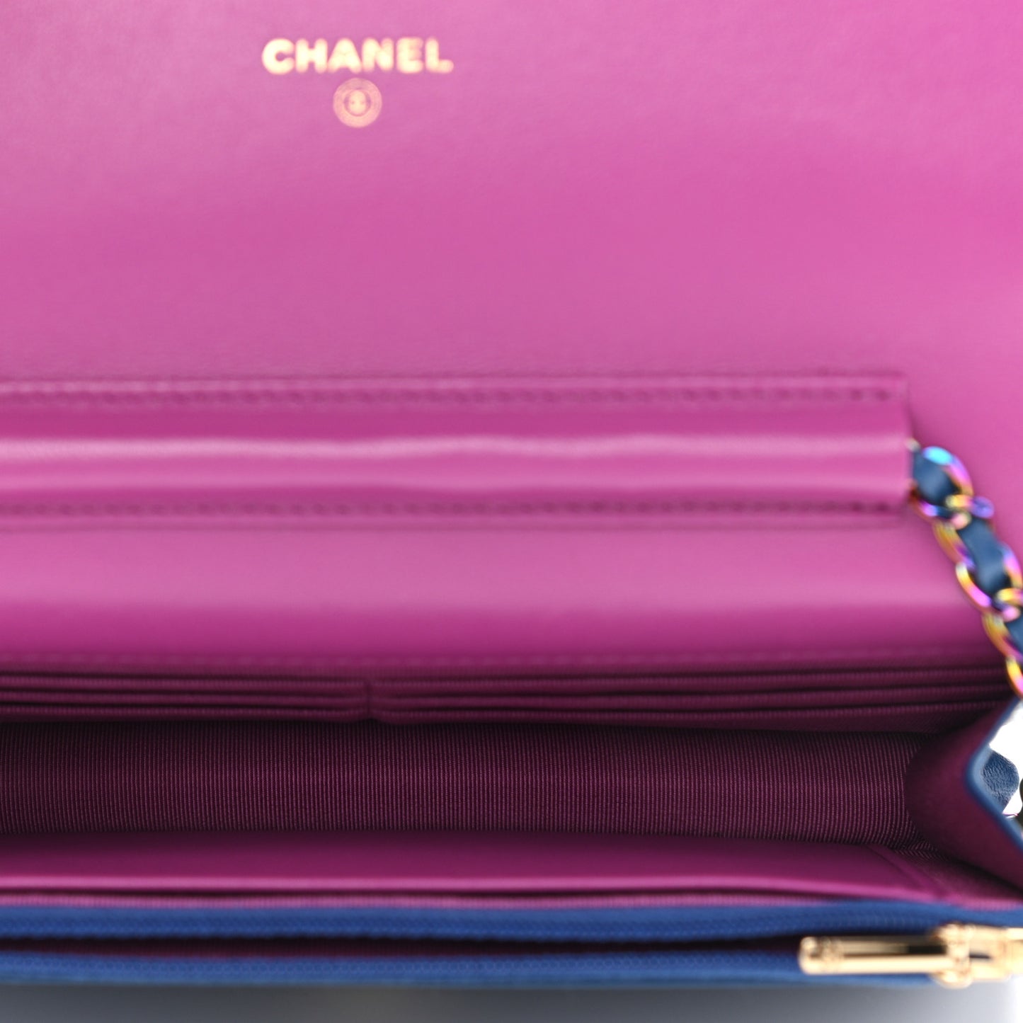 Lambskin Quilted Wallet On Chain WOC Dark Blue Pink