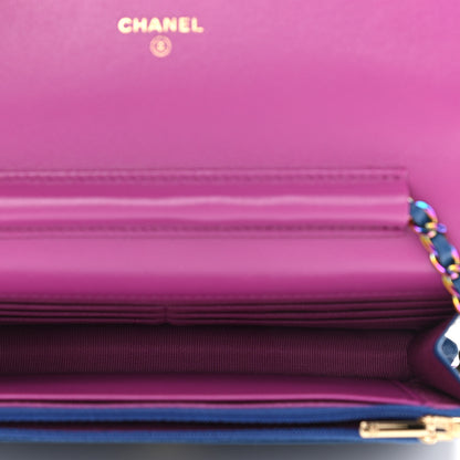 Chanel Lambskin Quilted Wallet On Chain WOC Dark Blue Pink 5 of 14