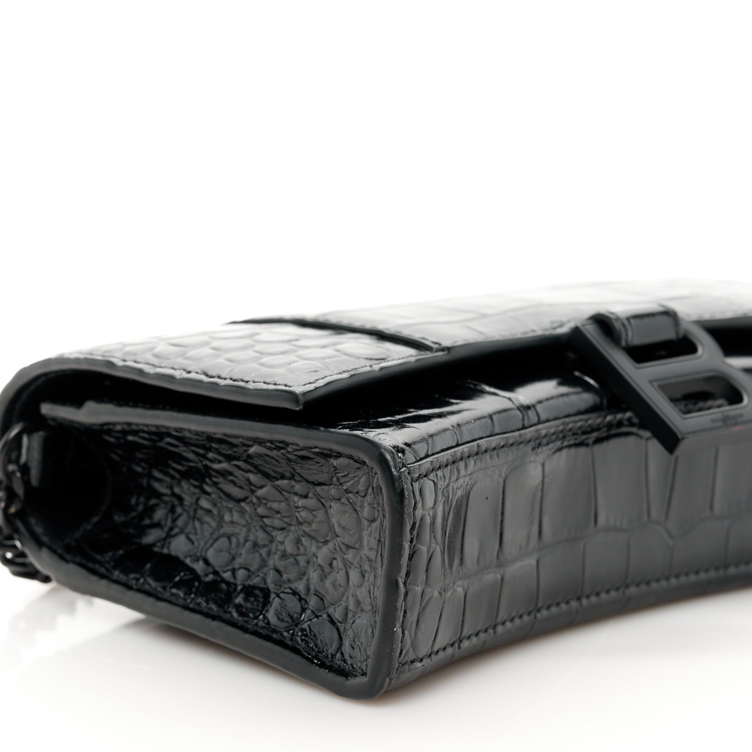 Balenciaga Shiny Calfskin Monochrome Crocodile Embossed Hourglass Chain Bag Black 10 of 11
