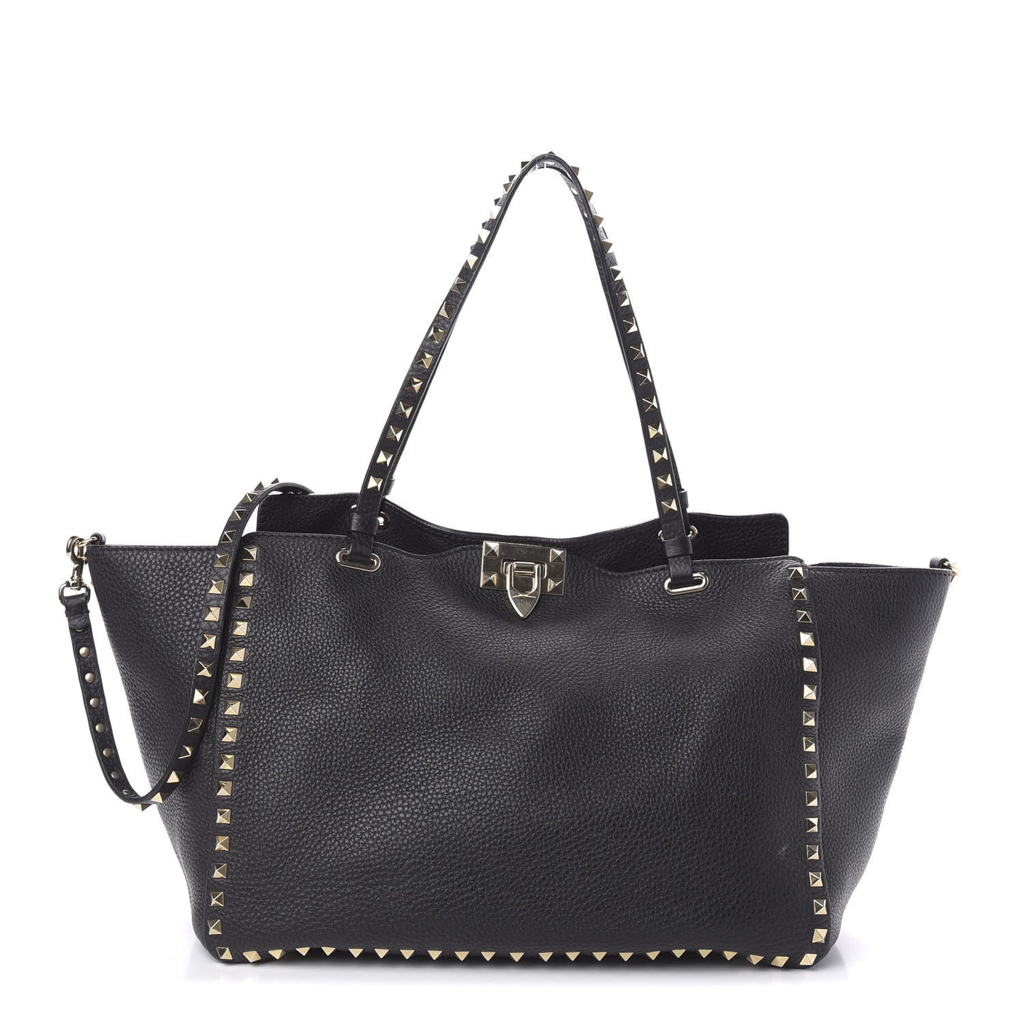 Pebbled Calfskin Medium Rockstud Tote Black