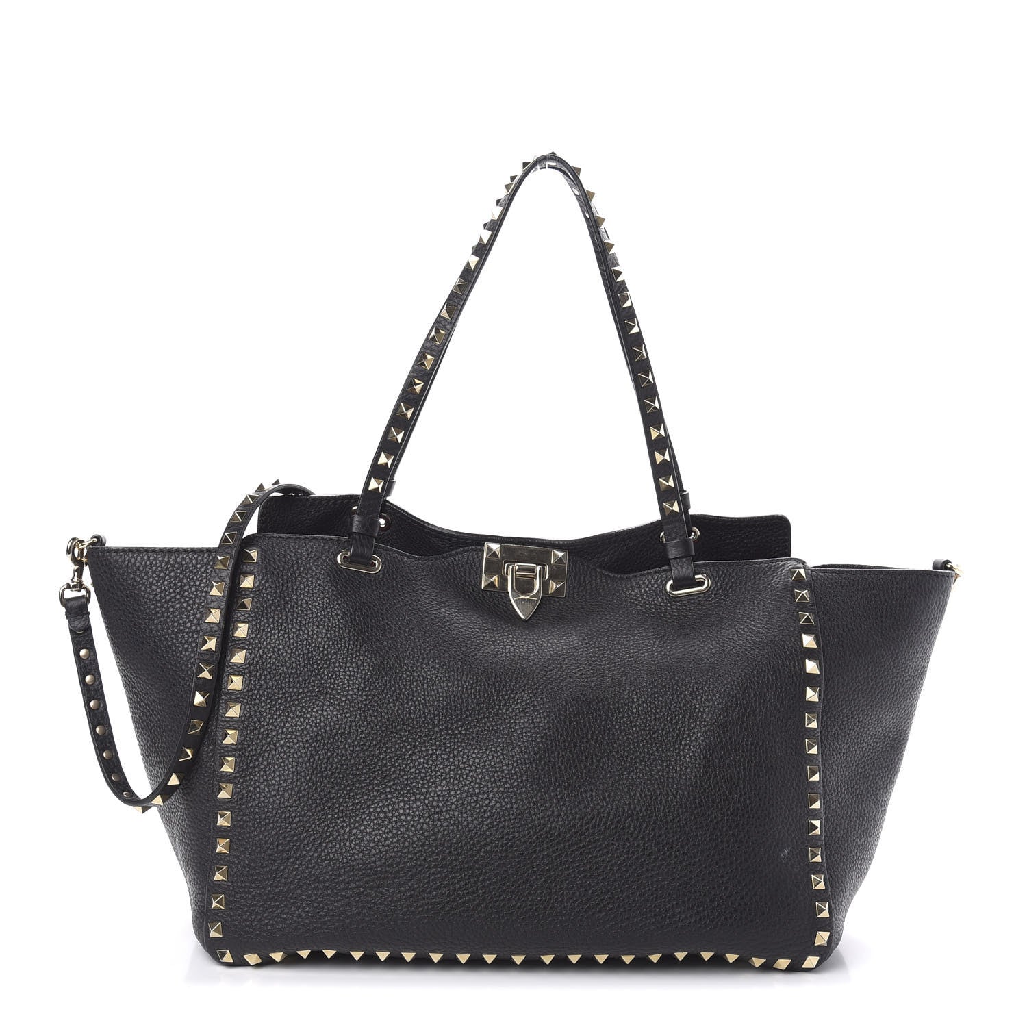 Valentino Garavani Pebbled Calfskin Medium Rockstud Tote Black 1 of 9