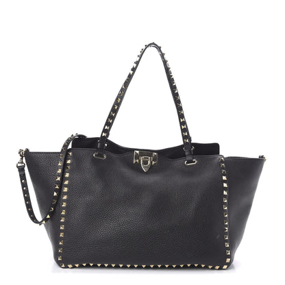 Valentino Garavani Pebbled Calfskin Medium Rockstud Tote Black 1 of 9