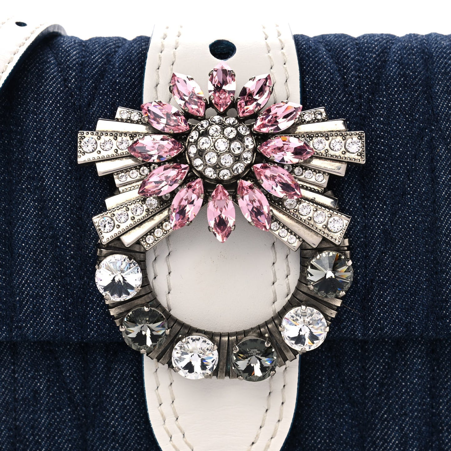 Denim Matelasse Crystal Embellished Lady Shoulder Bag Blue