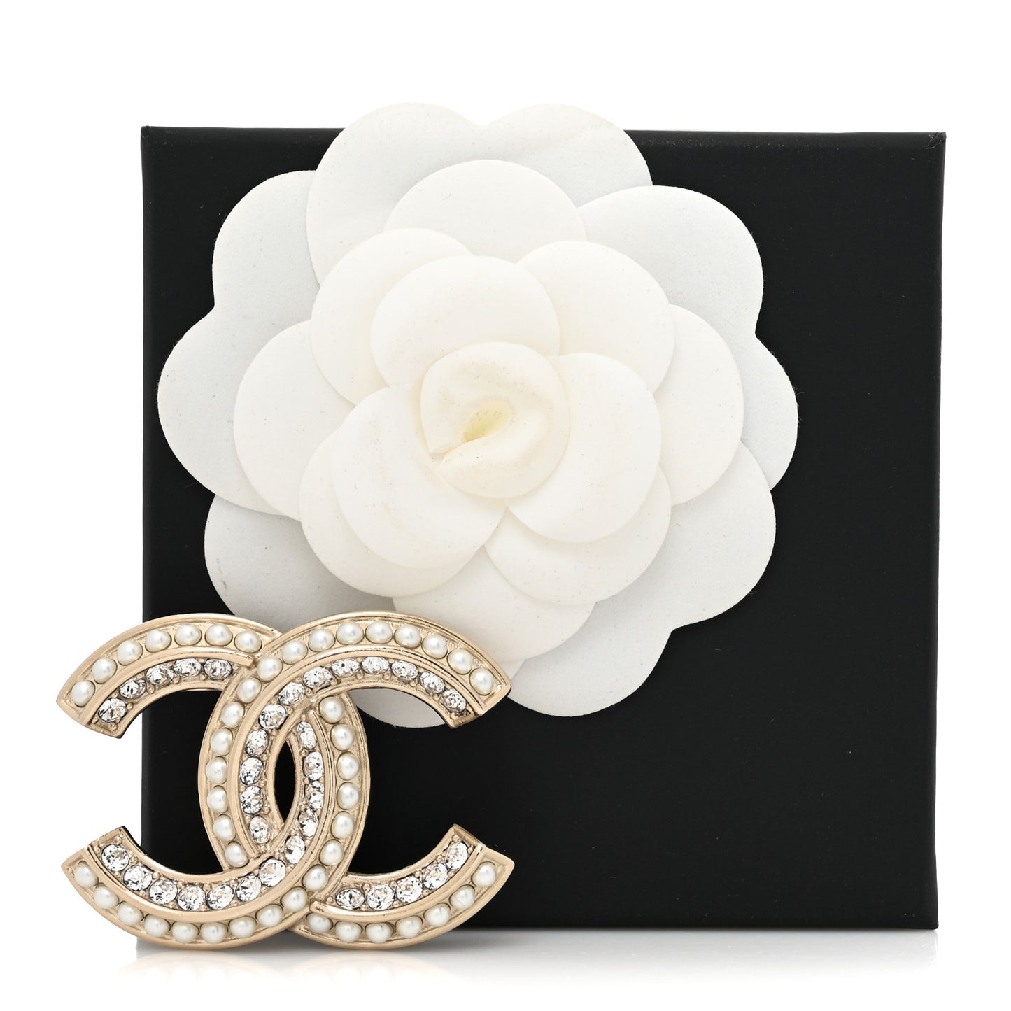 Pearl Crystal Queen of France CC Brooch Gold