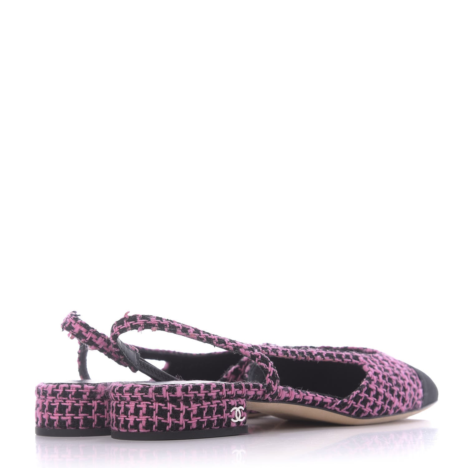 Chanel Tweed Grosgrain Cap Toe CC Slingback Flat 39 Pink Black 4 of 10
