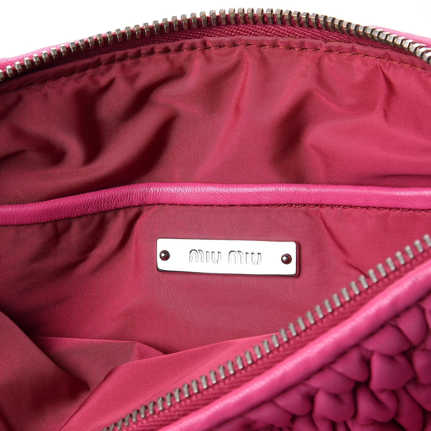 Nappa Matelasse Crystal Zip Top Clutch Fuxia