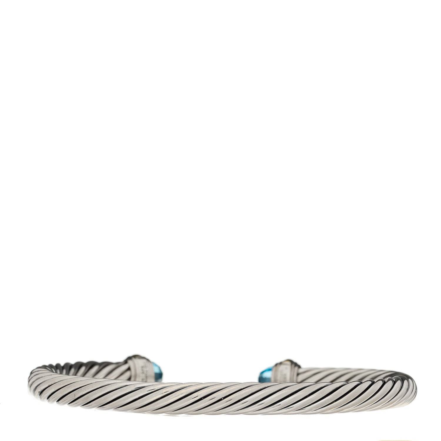 David Yurman Sterling Silver 14K Yellow Gold Blue Topaz 7mm Cable Classics Bracelet 2 of 3