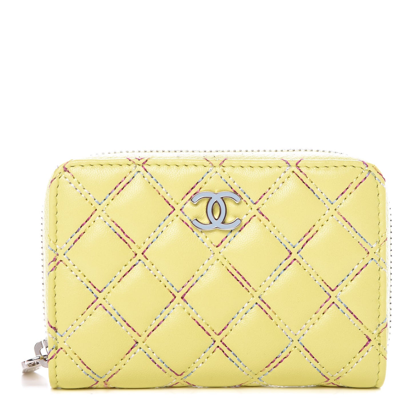 Lambskin Quilted Zip Card Holder Yellow