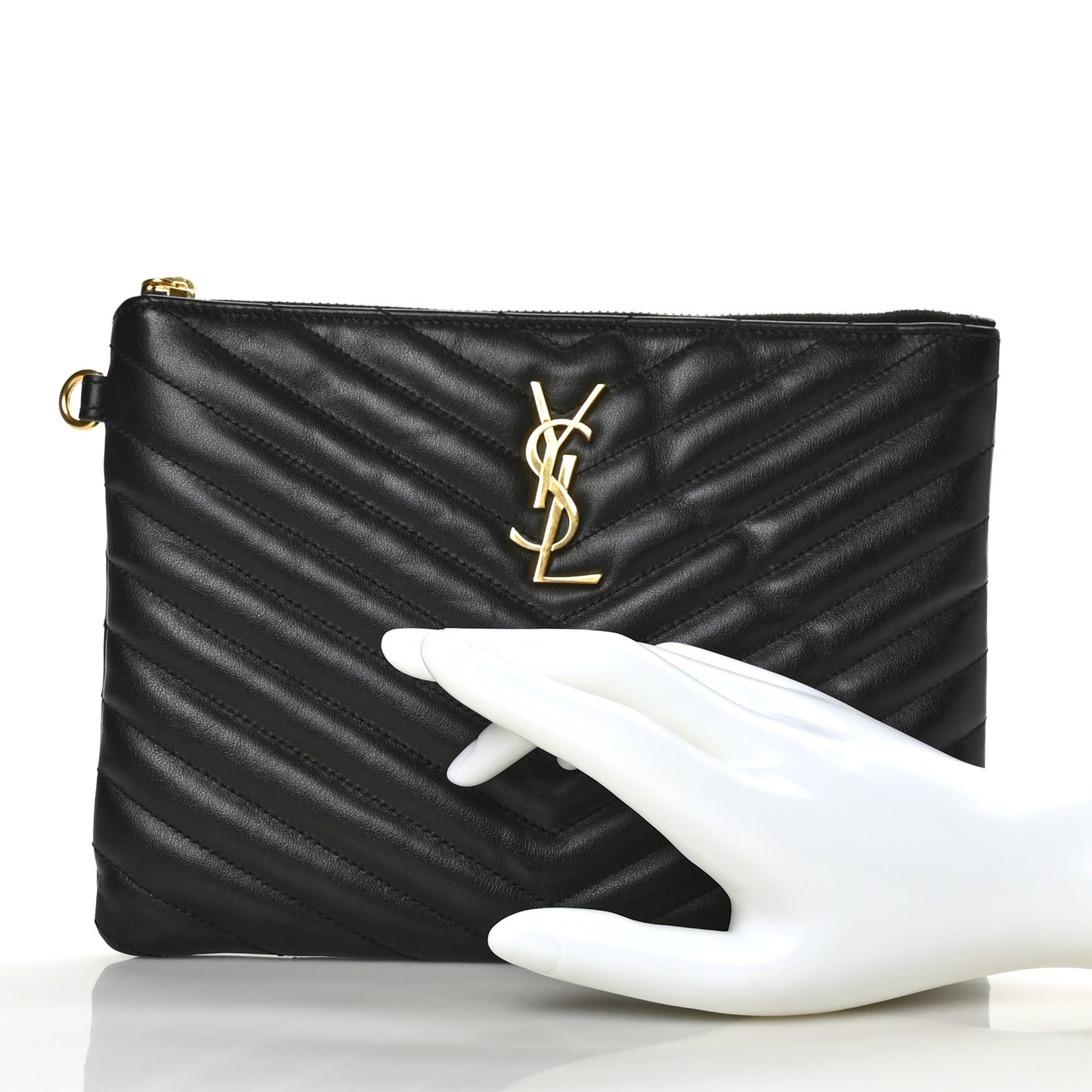 Calfskin Matelasse Chevron Monogram A5 Wristlet Black