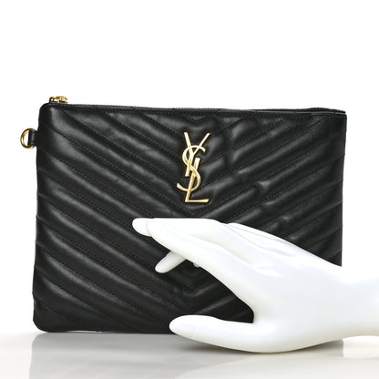 Saint Laurent Calfskin Matelasse Chevron Monogram A5 Wristlet Black 2 of 7