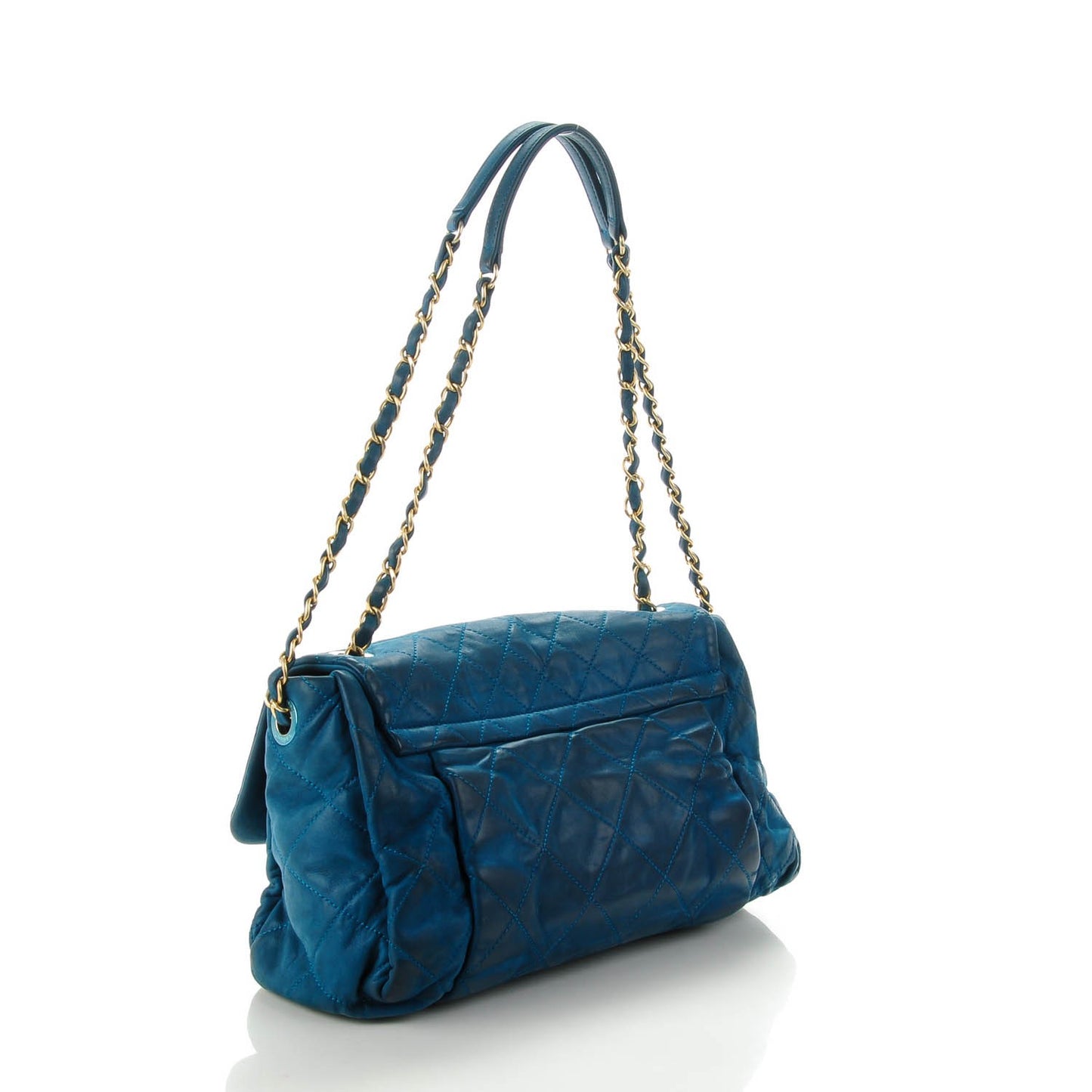 Iridescent Calfskin Large Chic Quilt Flap Dark Blue