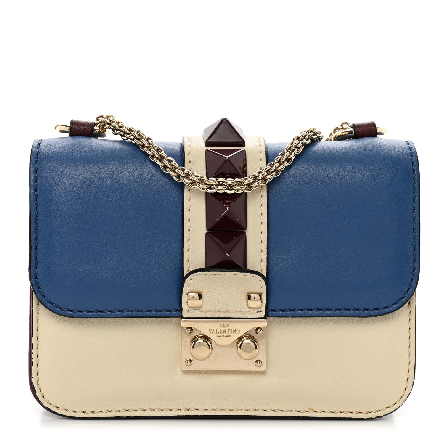 Valentino Garavani Vitello Mini Glam Lock Rockstud Flap Blue White Burgundy 1 of 9