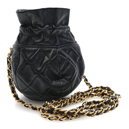 Chanel Shiny Lambskin Quilted Mini Drawstring CC Bucket Bag Black 2 of 10