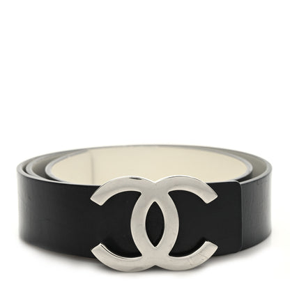 Chanel Calfskin Reversible CC Logo Belt 85 White Black 1 of 4