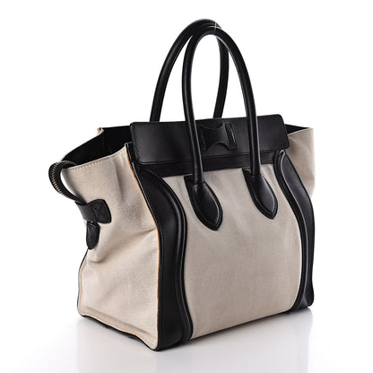 Celine Smooth Calfskin Linen Mini Bi-Color Luggage Natural Black 3 of 11