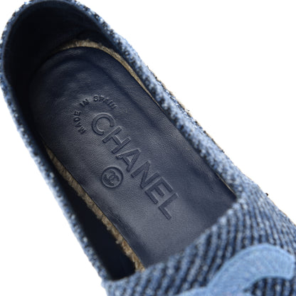 Chanel Cotton Tweed CC Espadrilles 36 Blue Ecru Black 8 of 11