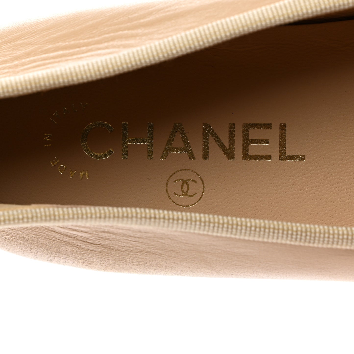 Lambskin Cap Toe CC Ballerina Flats 38.5 Beige Black