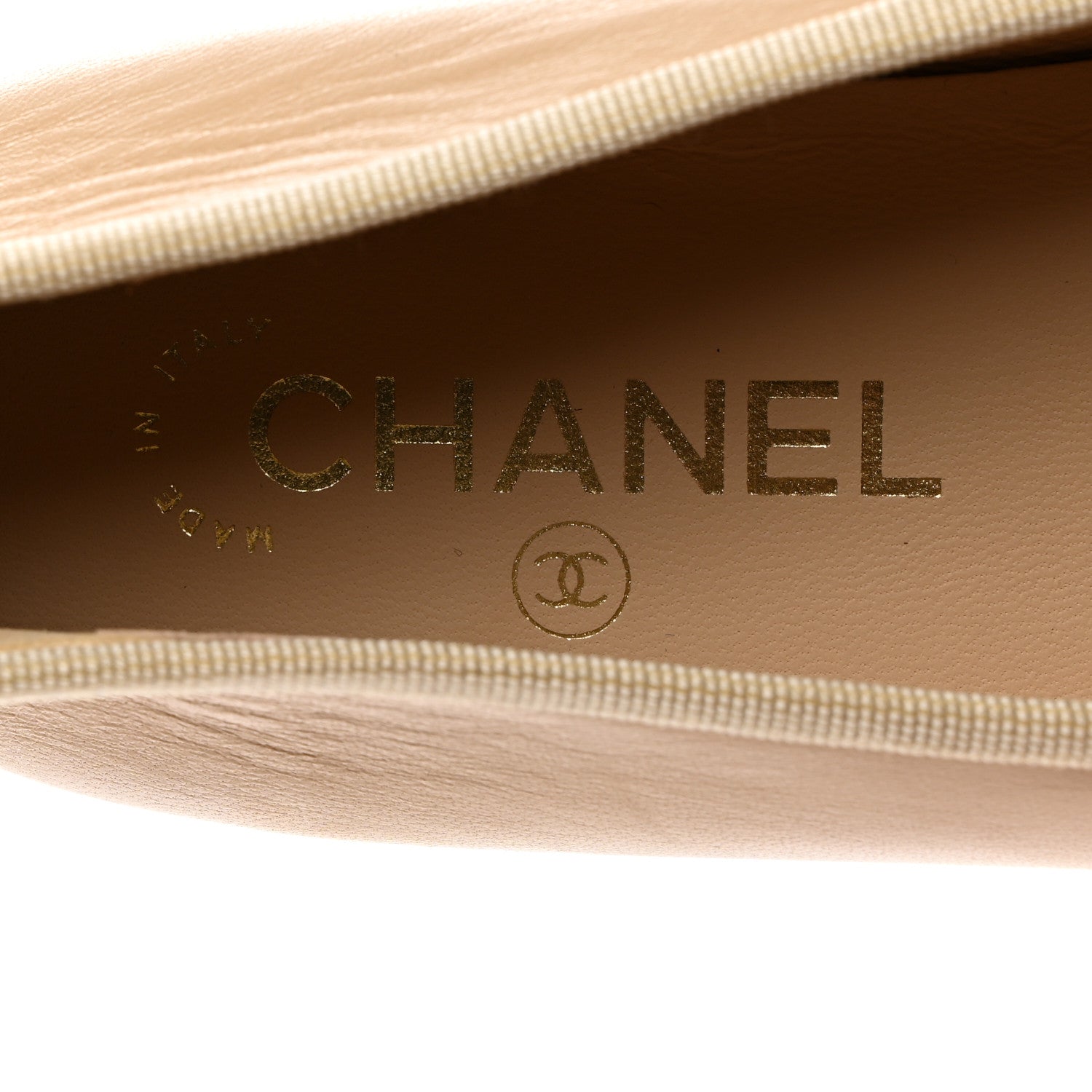 Chanel Lambskin Cap Toe CC Ballerina Flats 38.5 Beige Black 6 of 10