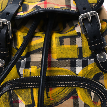 Burberry Calfskin Vintage Check Graffiti Print Small Rucksack Backpack Yellow 8 of 13