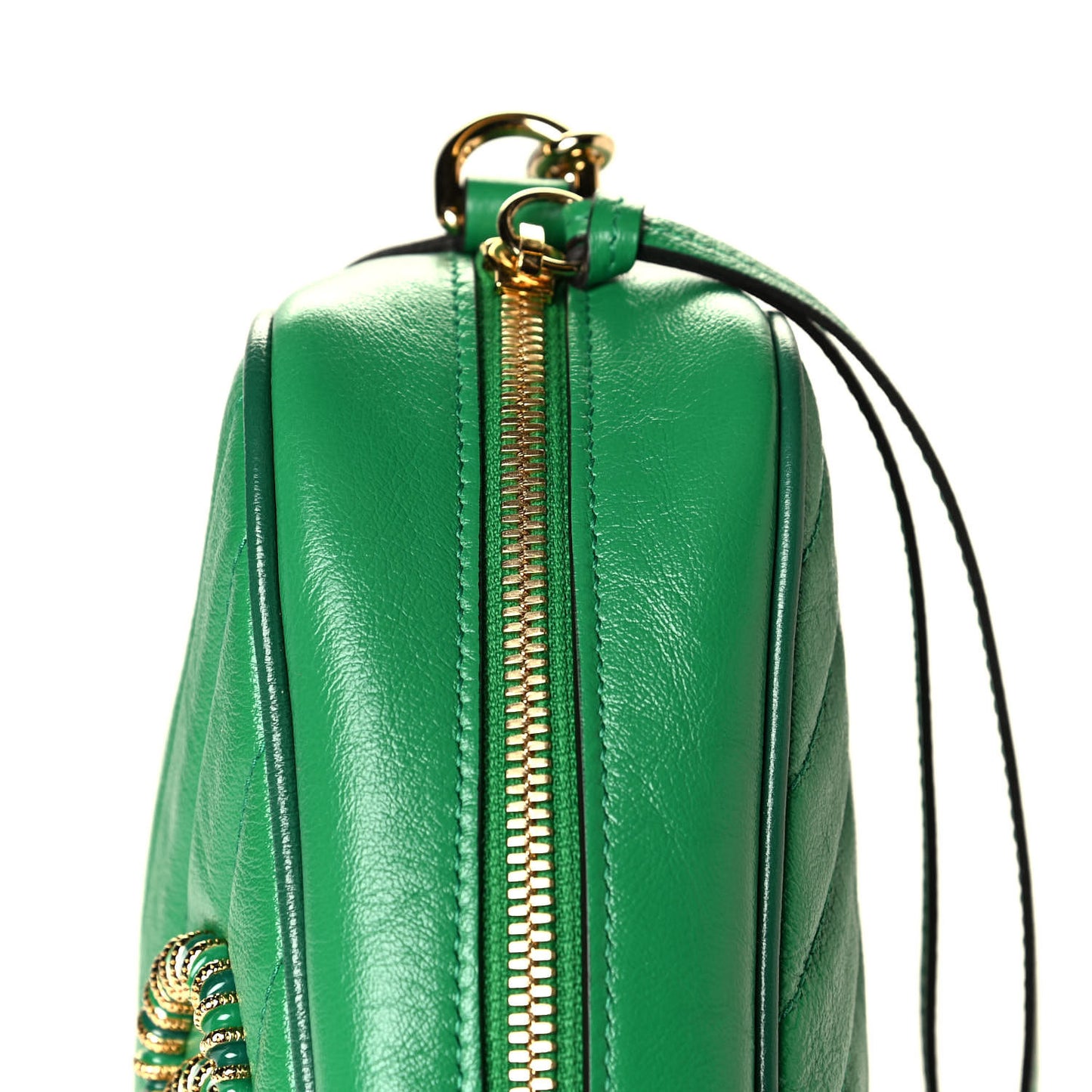 Azalea Calfskin Enamel Matelasse Diagonal Small Torchon GG Marmont Chain Shoulder Bag New Shamarock Emerald
