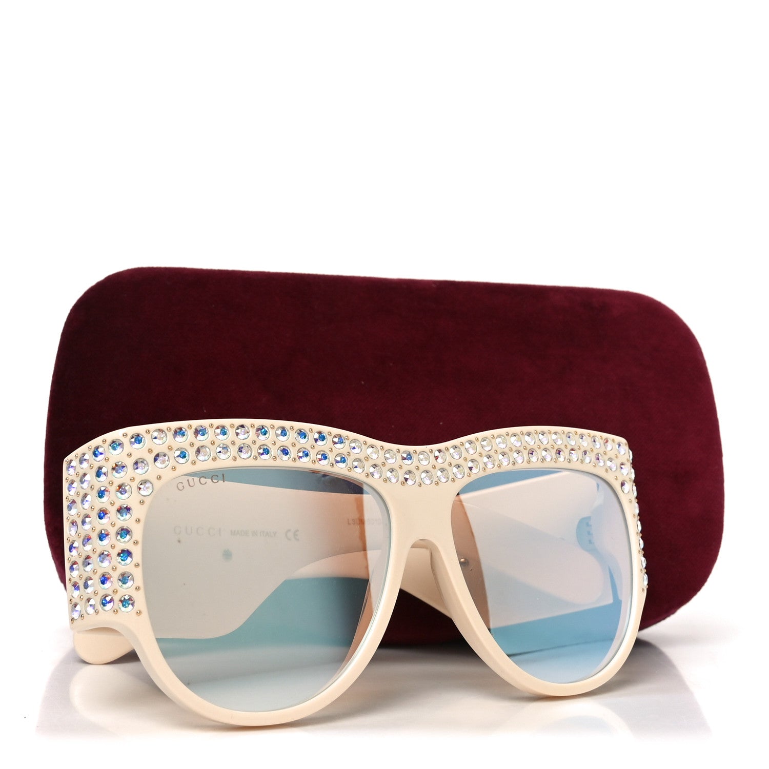 Gucci Acetate Crystal Oversize Hollywood Forever Sunglasses GG0144S Ivory 7 of 7