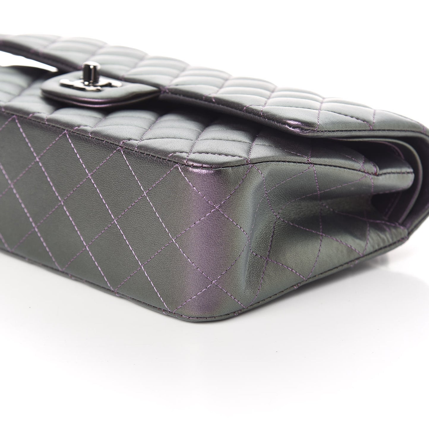 Iridescent Lambskin Quilted Medium Double Flap Dark Purple