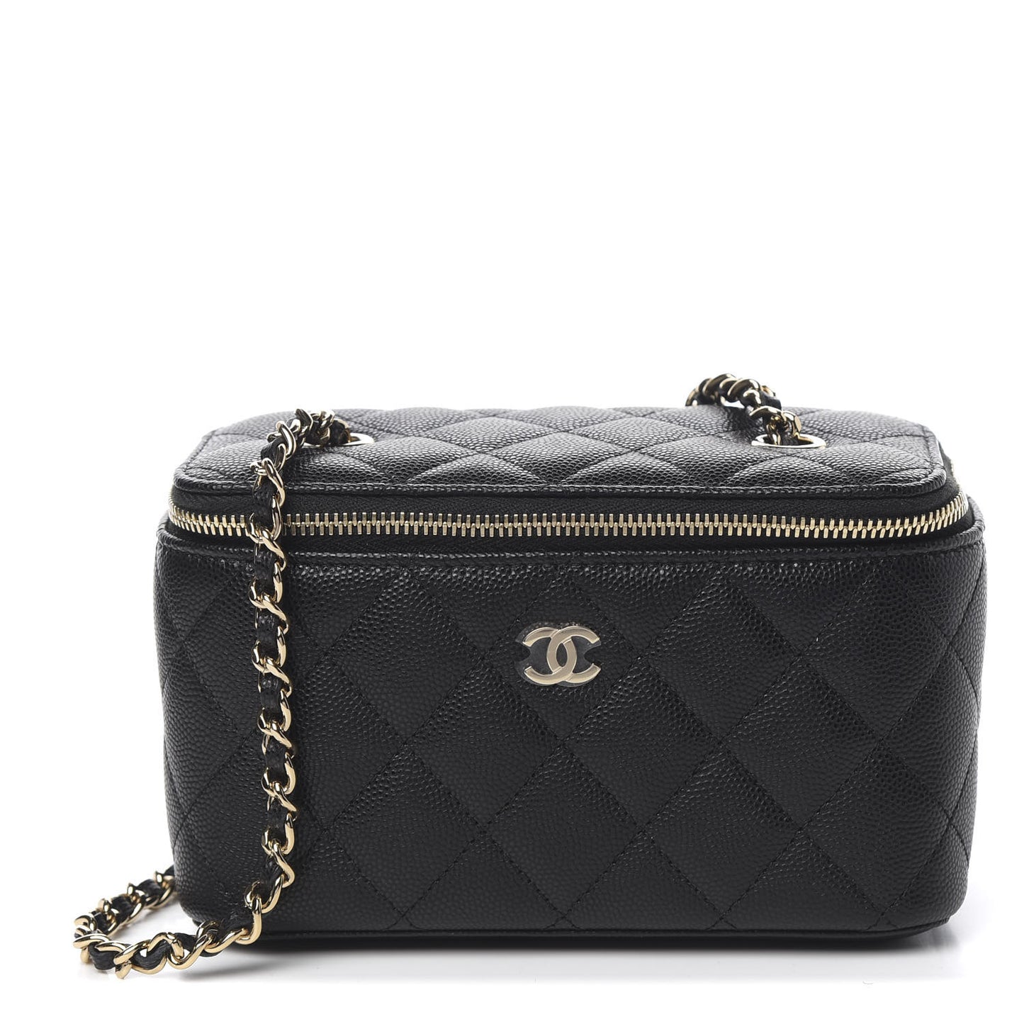 Caviar Quilted Small Vanity Case With Chain Black