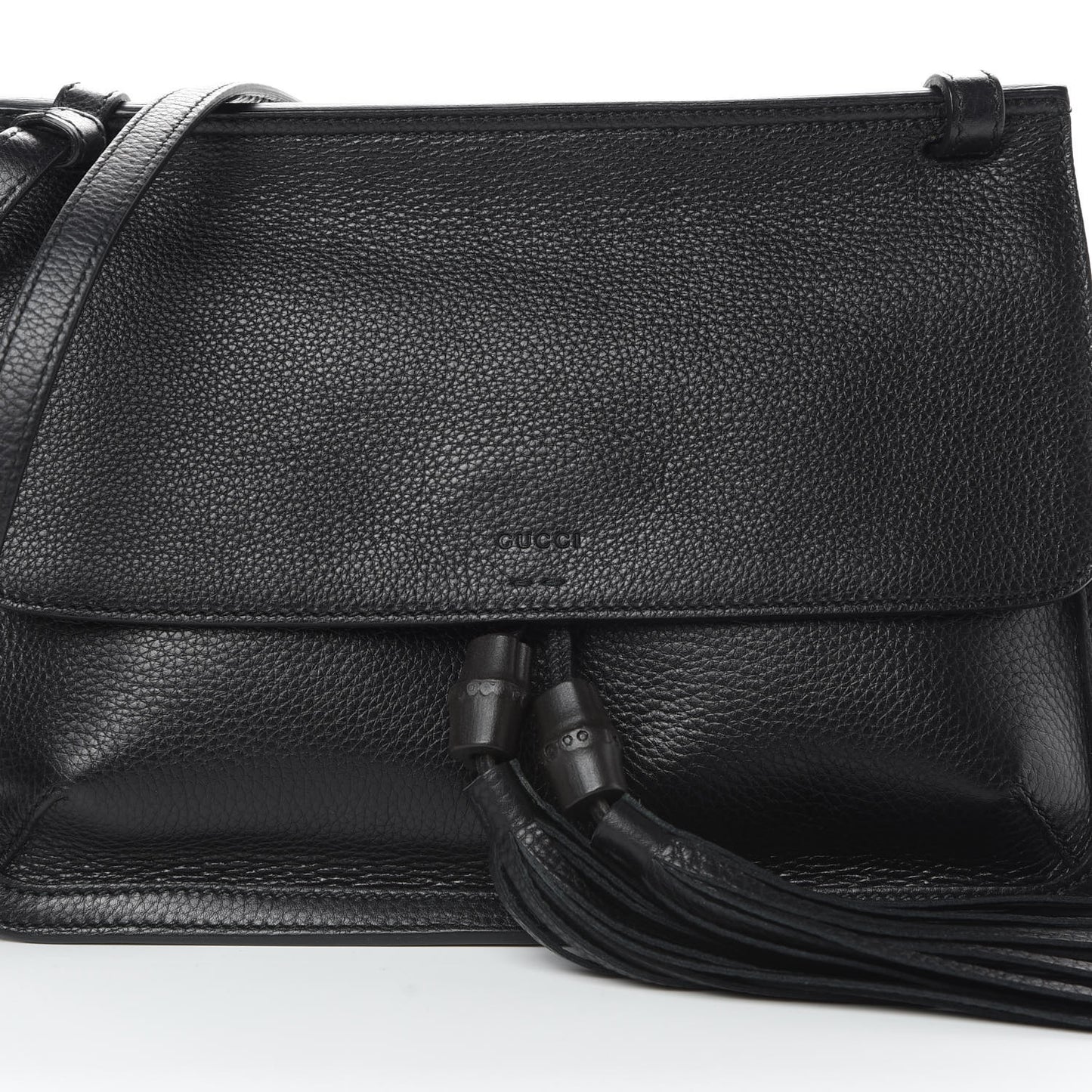 Pebbled Calfskin Medium Bamboo Daily Flap Shoulder Bag Black