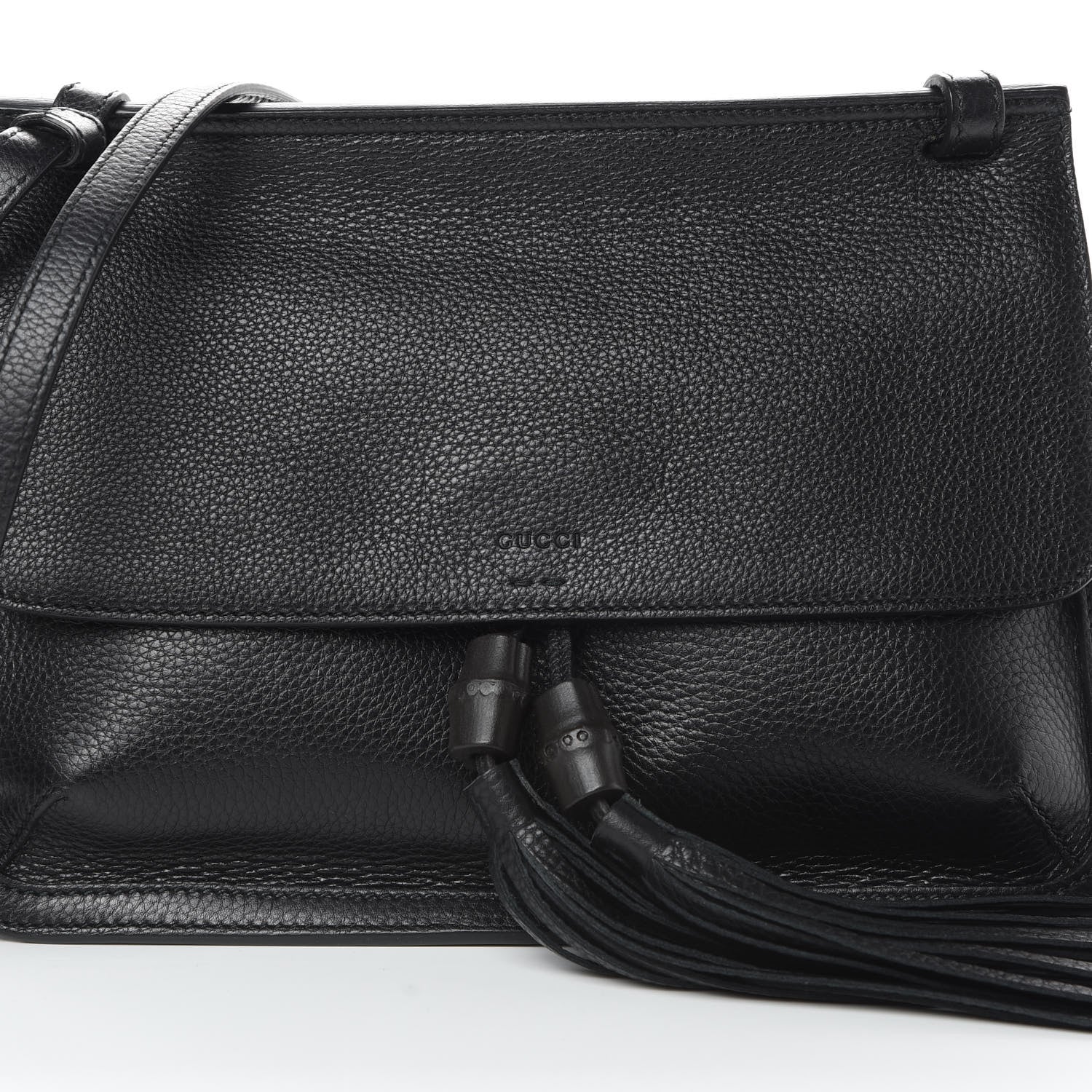 Gucci Pebbled Calfskin Medium Bamboo Daily Flap Shoulder Bag Black 7 of 9