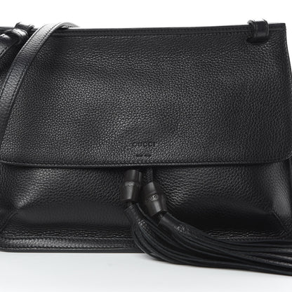 Gucci Pebbled Calfskin Medium Bamboo Daily Flap Shoulder Bag Black 7 of 9