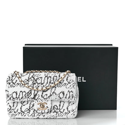 Chanel Sequin Logo Mini Rectangular Flap White Black 10 of 10