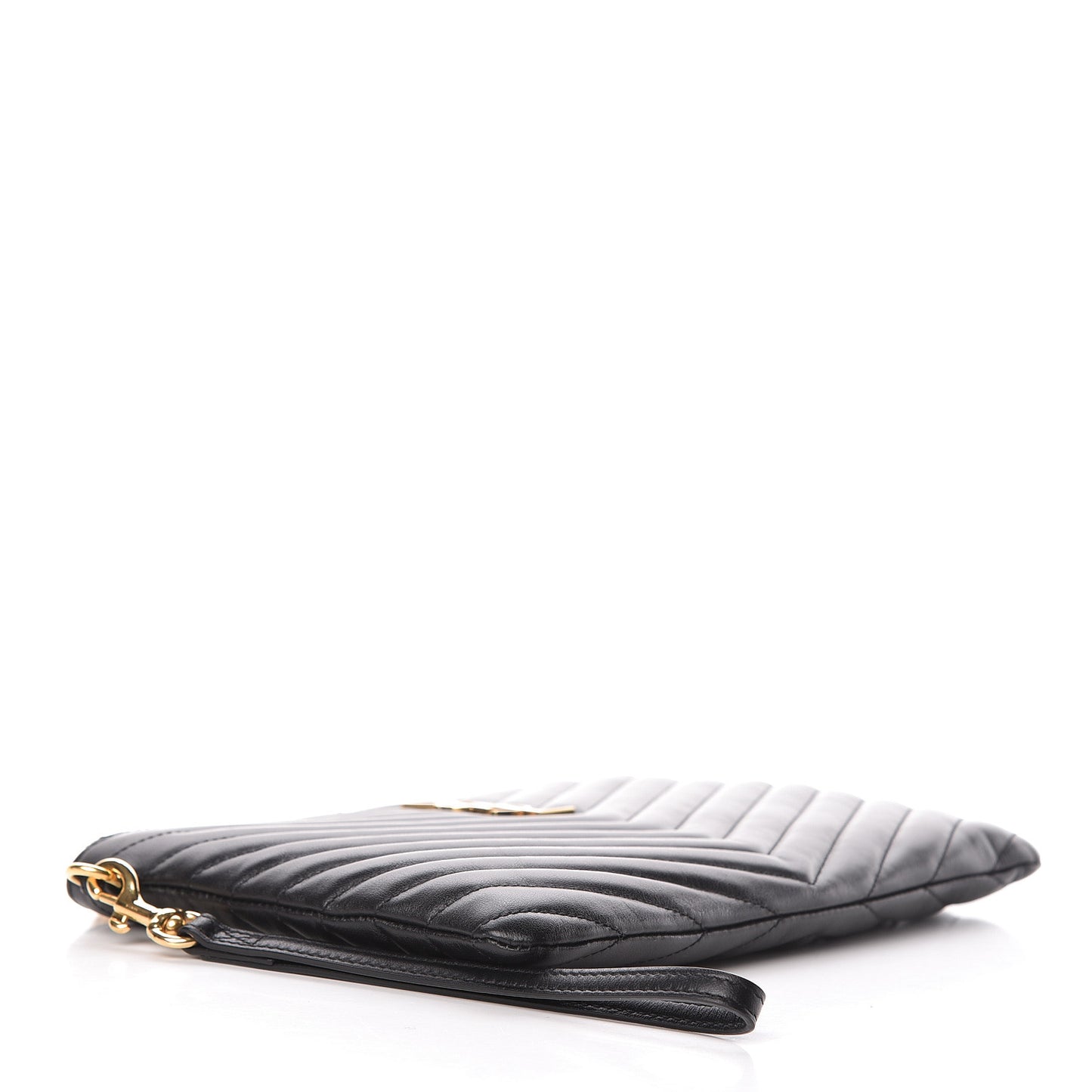 Calfskin Matelasse Chevron Monogram A5 Wristlet Black