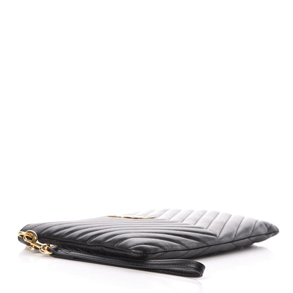 Saint Laurent Calfskin Matelasse Chevron Monogram A5 Wristlet Black 4 of 10