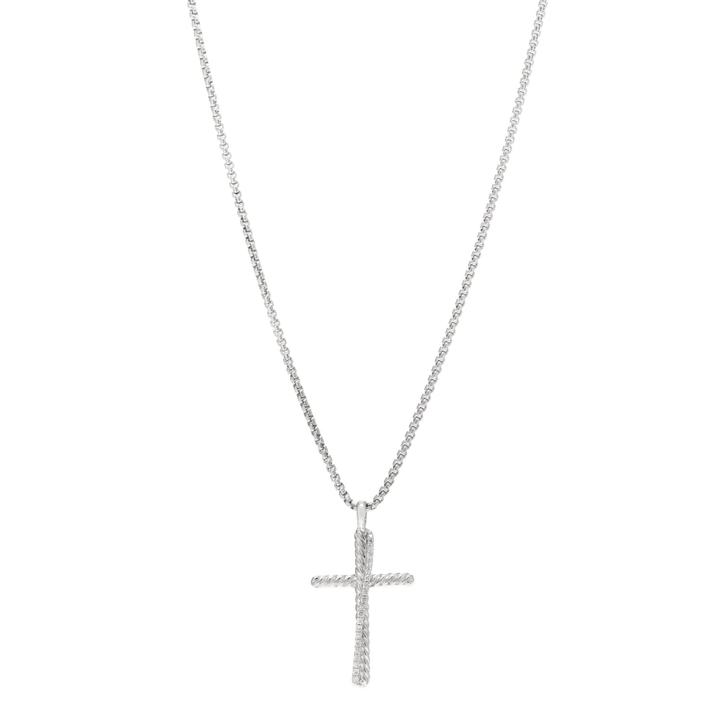 Sterling Silver Diamond 35mm Crossover Cross Necklace