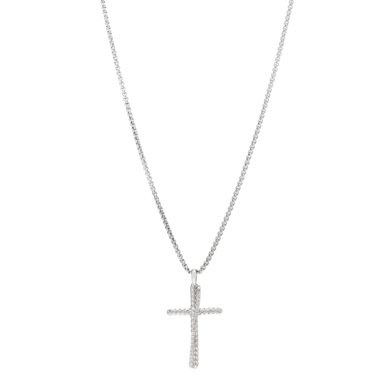 David Yurman Sterling Silver Diamond 35mm Crossover Cross Necklace 1 of 6
