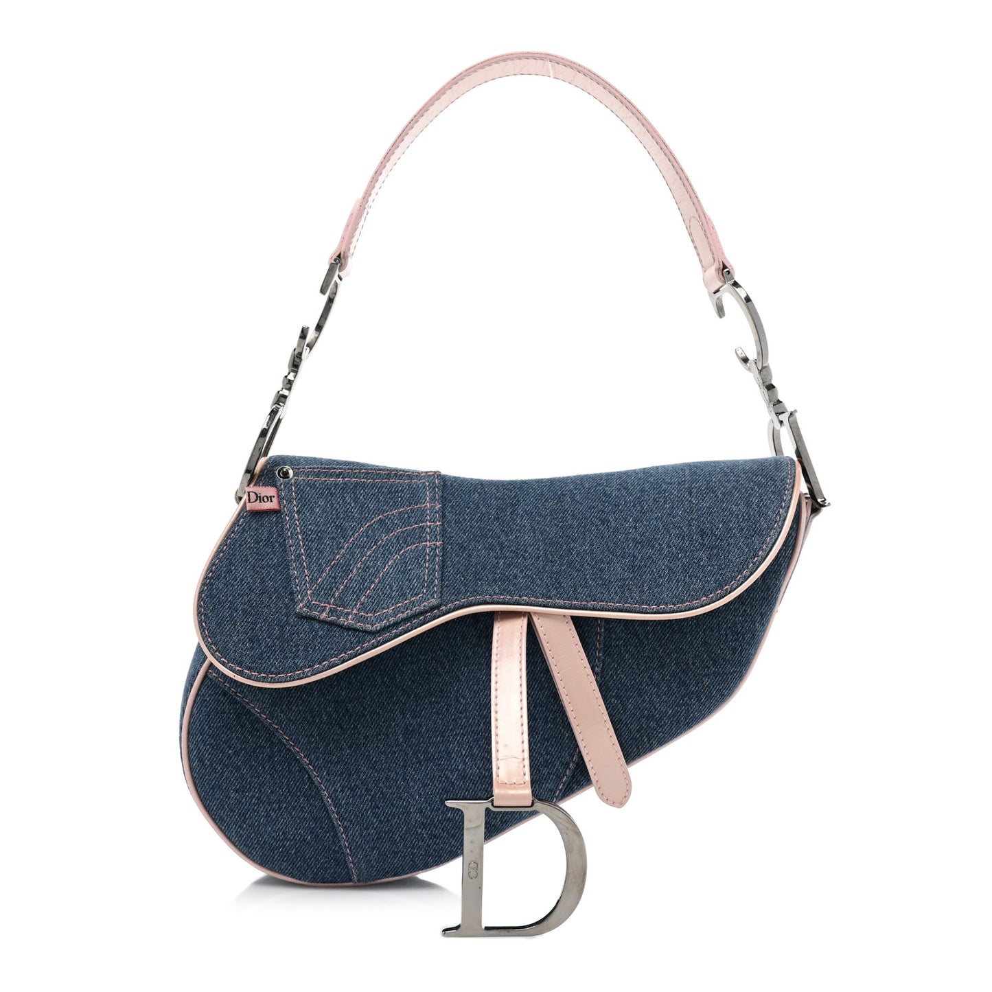 Patent Denim Jeans Saddle Bag Blue Pink