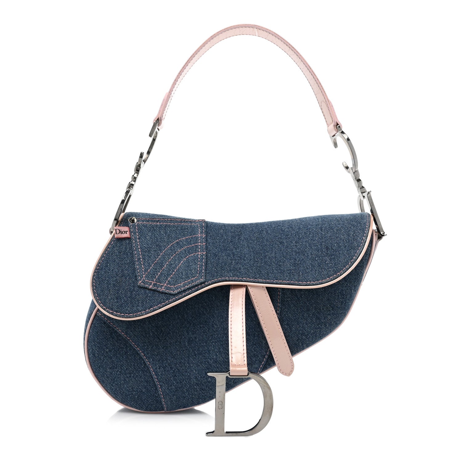 Christian Dior Patent Denim Jeans Saddle Bag Blue Pink 1 of 10