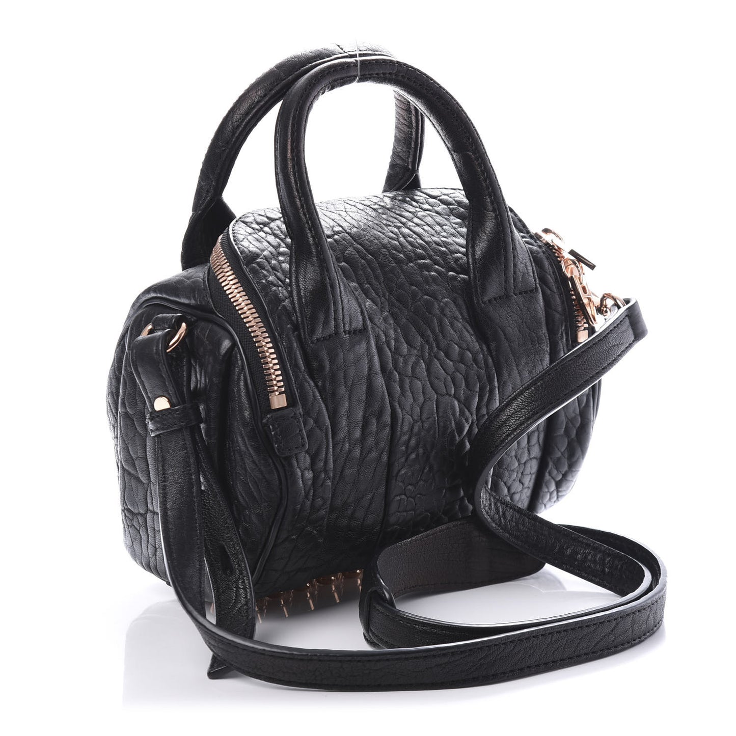 Pebbled Lambskin Mini Rockie Black Rose Gold Hardware