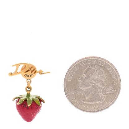 Christian Dior Metal Strawberry Logo Earring Gold Red 2 of 5