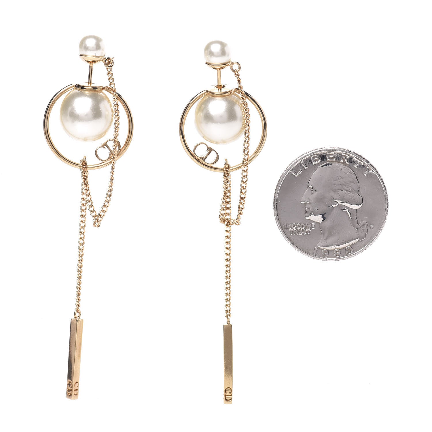 Christian Dior Pearl Tribales Dangle Chain Earrings Gold 2 of 3