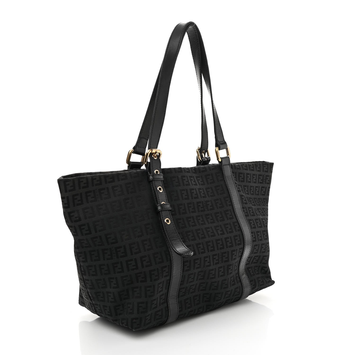 Fendi Zucchino Large Charm Shopping Tote Black 3 of 11