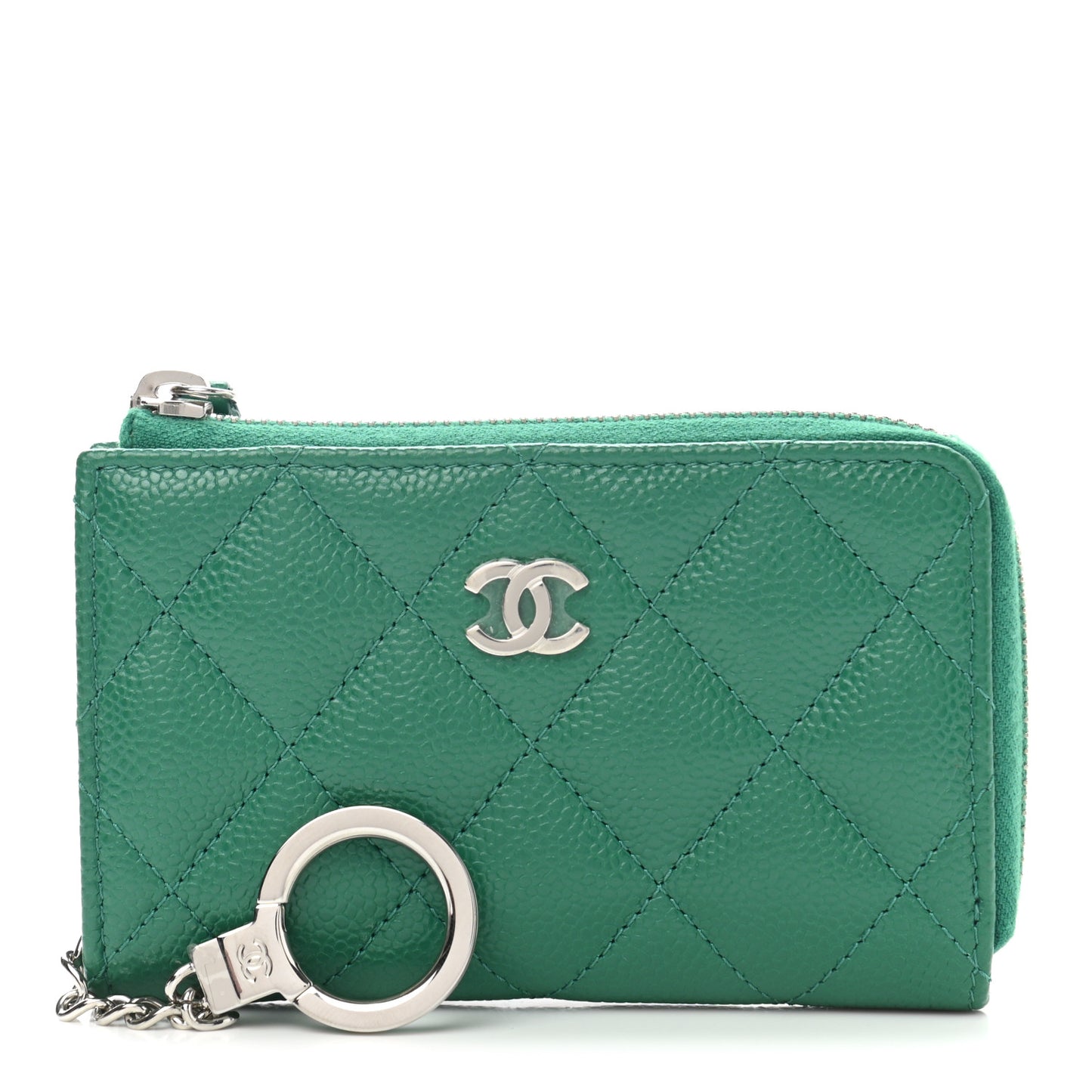 Caviar Quilted Zipped Key Holder Case Green