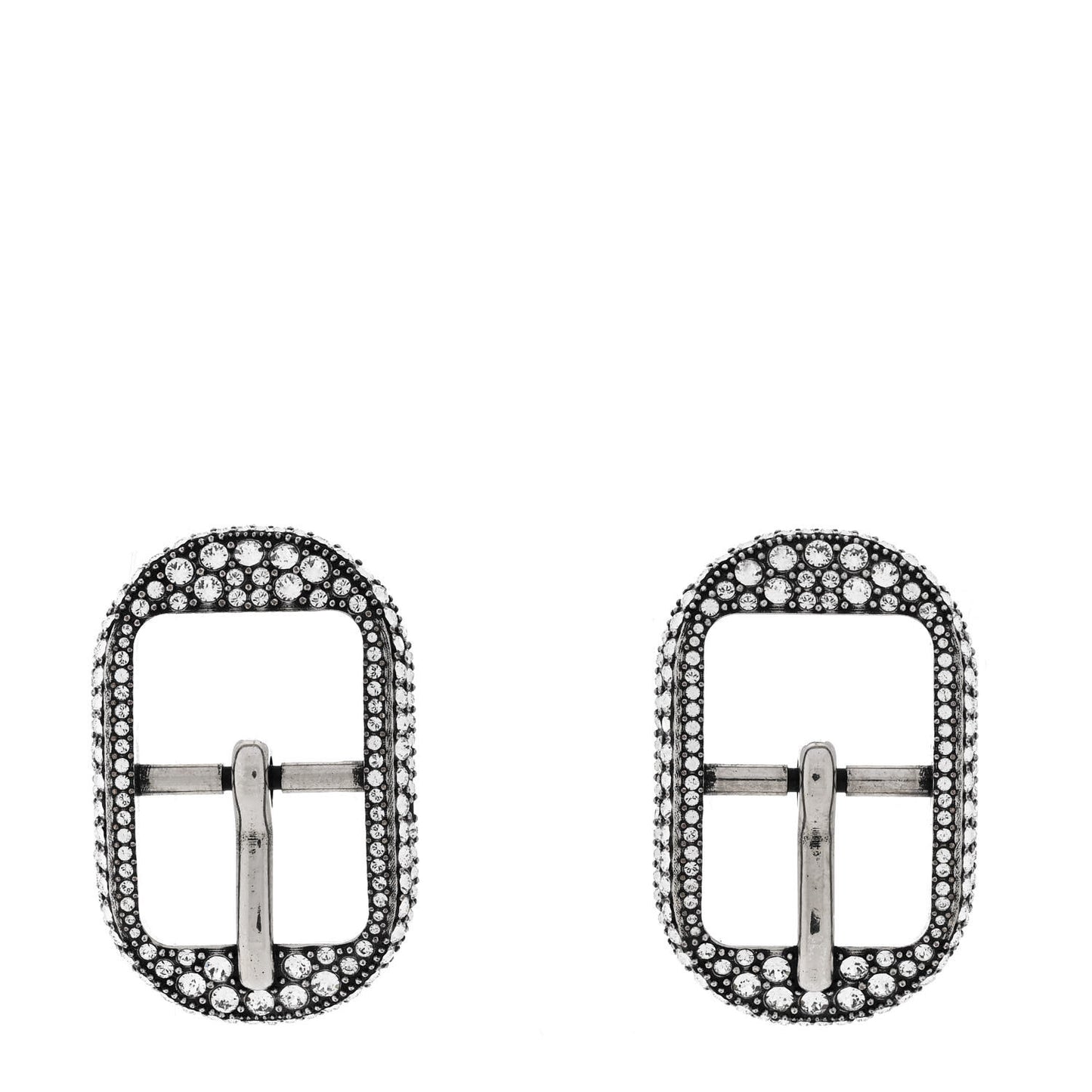 Crystal Cagole Buckle Earrings Antique Silver