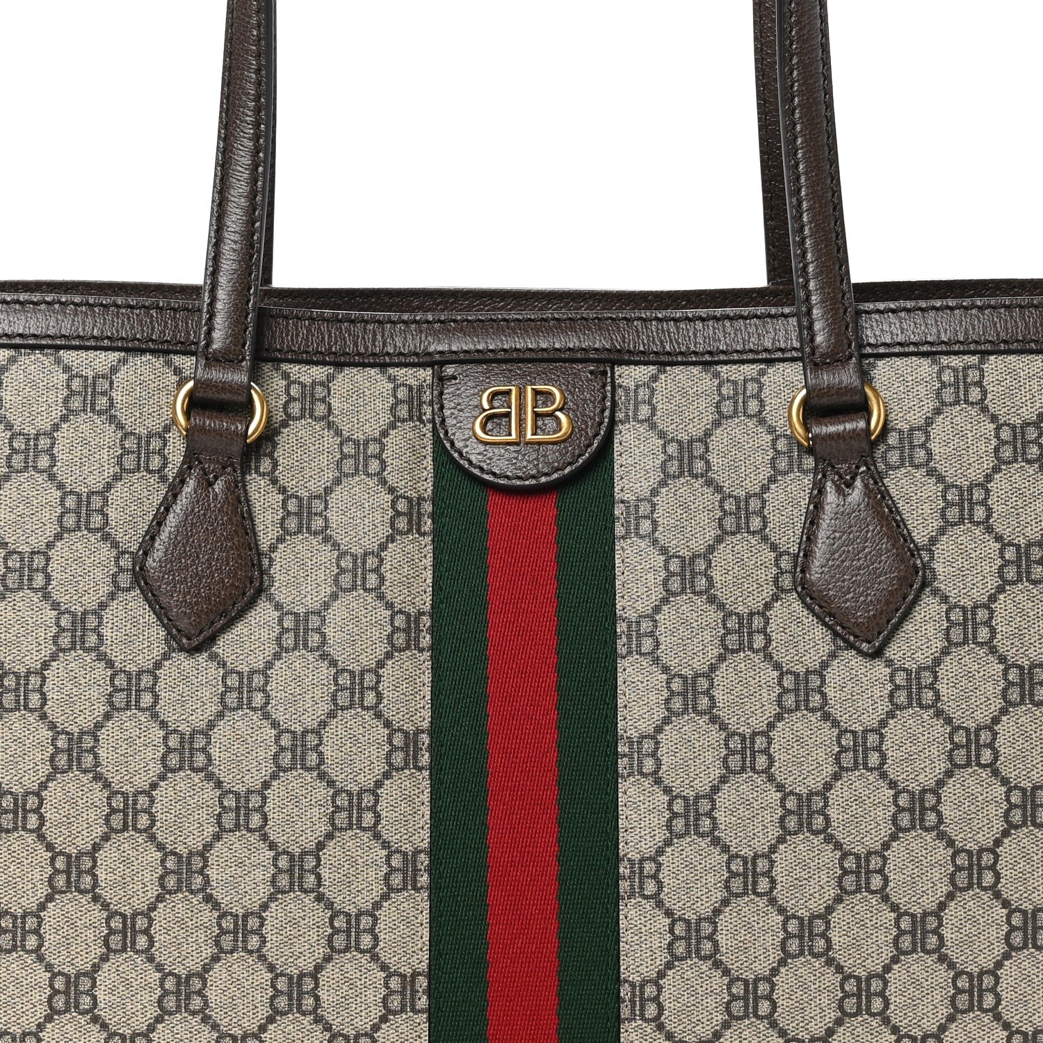 Gucci X BALENCIAGA BB Supreme Monogram Web Medium Ophidia Shopping Tote Beige New Acero 8 of 10