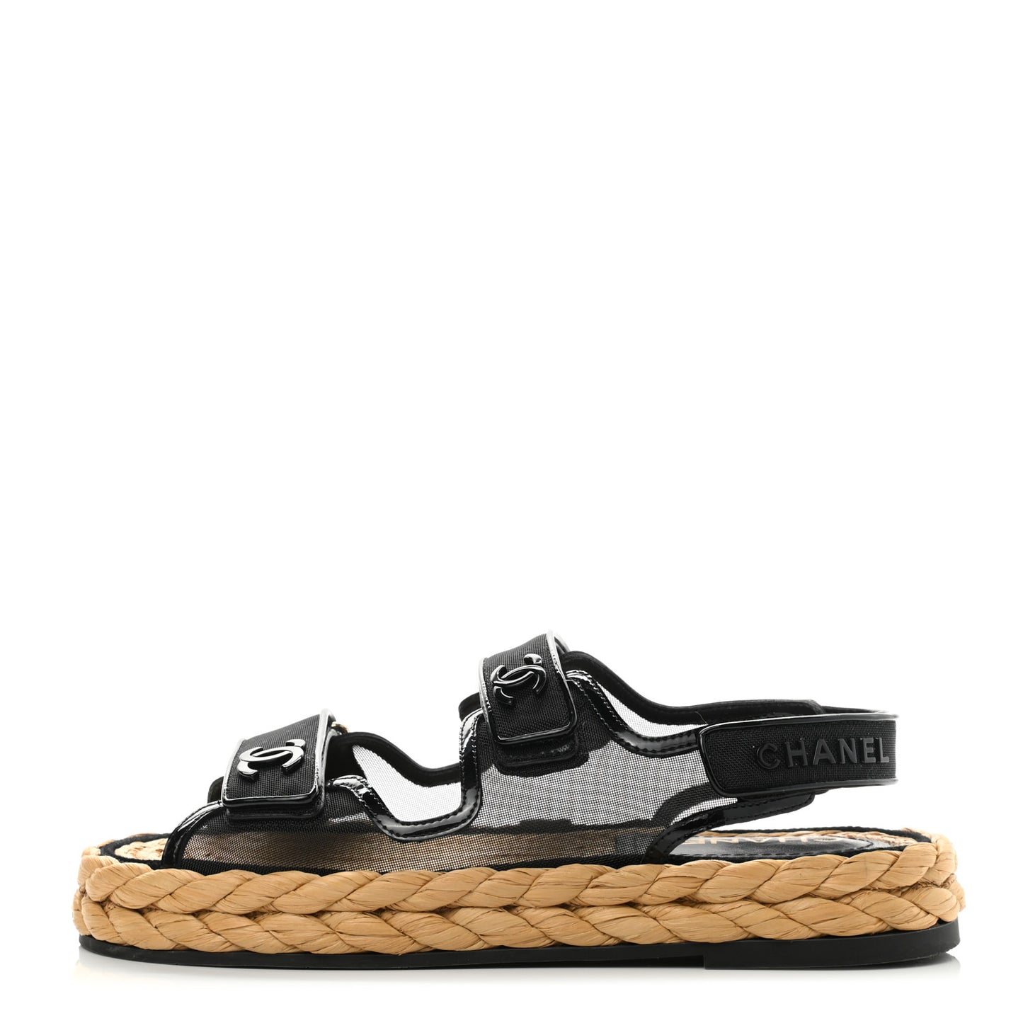 Mesh Patent Calfskin Velcro Dad Sandals 38 Black