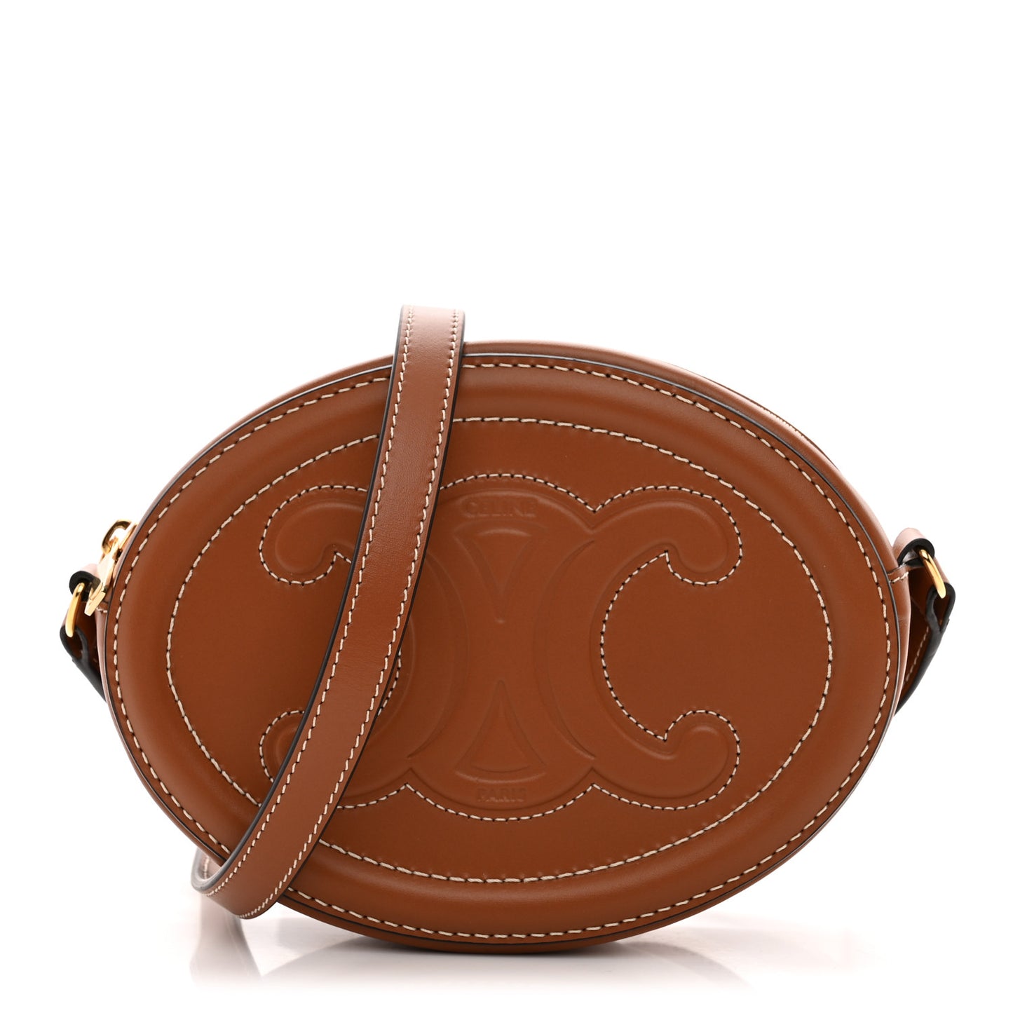 Smooth Calfskin Cuir Small Triomphe Oval Crossbody Purse Tan