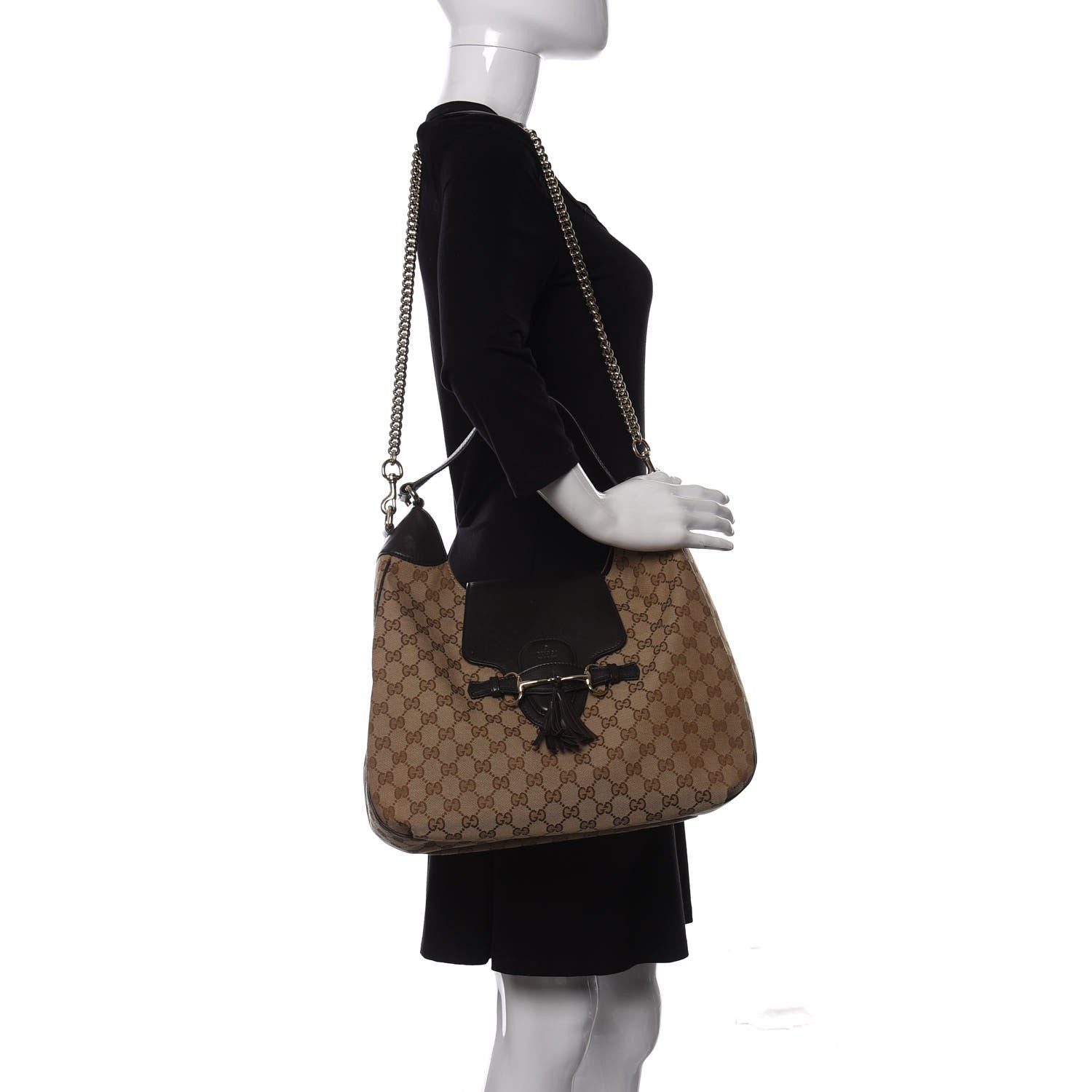 Gucci Monogram Margaux Calfskin Medium Emily Hobo Beige Ebony Cocoa 2 of 10